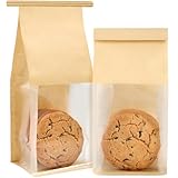 Ohuimrt 50 PCS Small Bakery Bags with Windows, 3.9 x 3.5 x 9.5 Inch Tin Tie Tab Lock Paper Cookie Bags Bake Sale Packaging for Muffins, Desserts, Brownies, Treats, Pastries, Popcorn, Candies