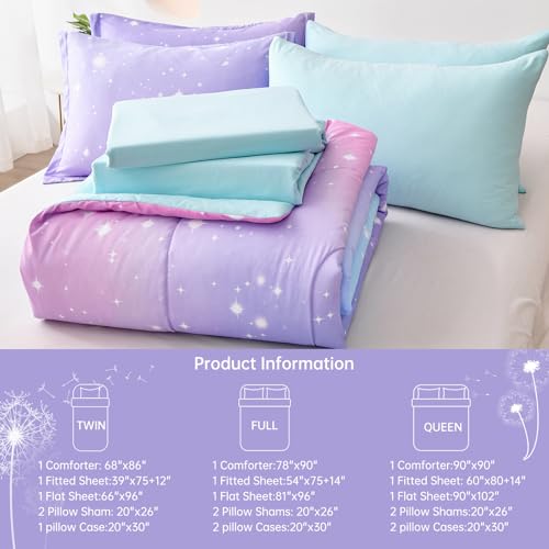 Image of Dinjoy Girls Comforter Set 6 Pieces, Twin Size Colorful Ombre Rainbow Bedding Set, Bed in A Bag for Kid Teen Girls (1 Comforter, 1 Flat Sheet, 1 Fitted Sheet, 1 Pillow Shams, 2 Pillowcases)