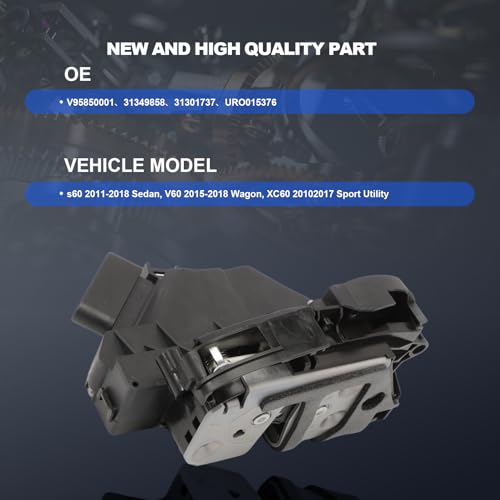 Image of Door Lock Latch Actuator Compatible with S60 2011-2018 Sedan, V60 2015-2018 Wagon, XC60 2010-2017 Sport Utility - Front Left Driver Side, Replacement 31301737 URO015376