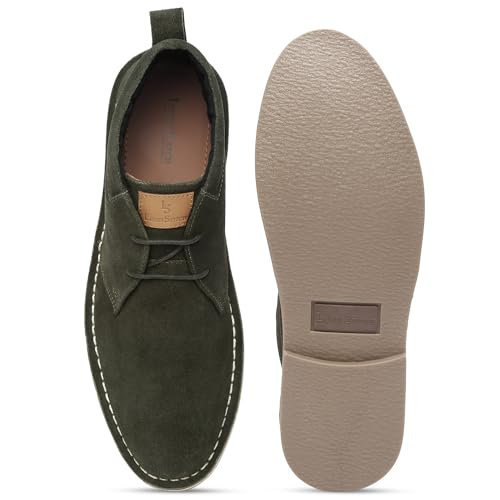 Image of LOUIS STITCH Chukka Boots For Men| Suede Leather Boots for Men| High Ankle Casual Boot | Casual Office & Trekking Shoes | Hiking Boots for Men | Stitch Down Desert Boots | Size-UK12 Moss Green [LSSDSUCKCUGR]