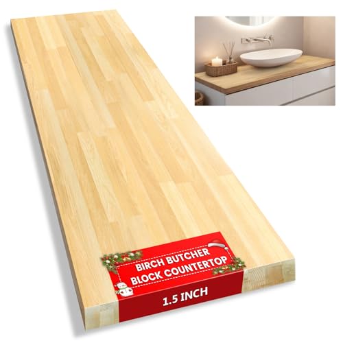 Comparison: 4 Foot Cutting Board 10 Butcher Block Countertop, Solid Wood Table Top - 4ft Unfinished Birch Work Bench Top Cut to Size for DIY Desktop/Washer Counter/Office Desk/Kitchen Island/Living and Dining Room Tables 48x25x1.5 in