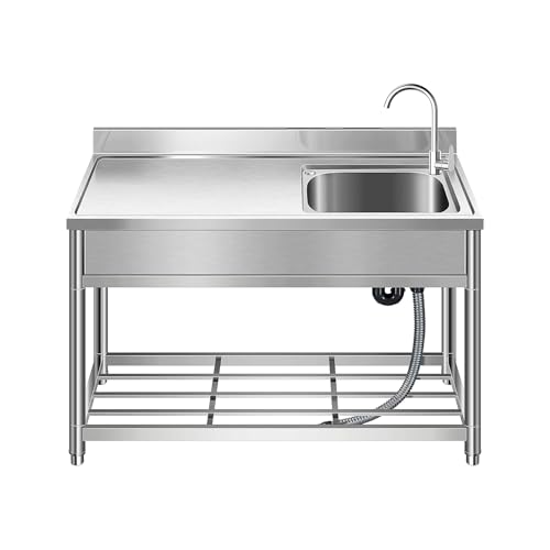 A Lavabo con plataforma de soporte Lavadero Baño Garaje Restaurante Fregadero independiente de acero inoxidable de un solo tazón Fregadero de acero inoxidable (100*50*75 cm/39,4*19,7*29,5 pulgadas)