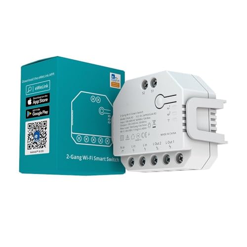 GeDi - Interruttore Intelligente DUAL R3 2-Gang 2-Way Smart, Modulo Automazione Domestica APP e Controllo Vocale, Wi-Fi, 3 Modalità, Porte, Tende, Luci, Elettrodomestici