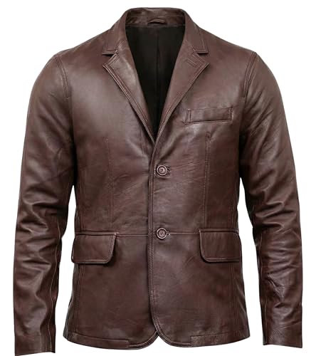Image of Men's Leather Blazer - Lambskin Leather Blazer Men Genuine Leather Jacket Blazers - Men's Real Leather Sport Coat