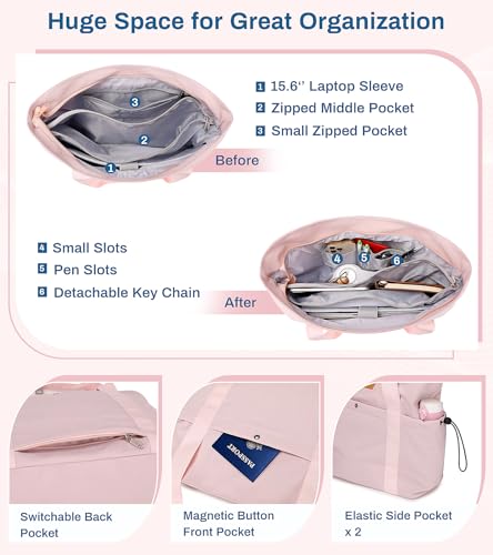 Travel Tote Bag, Multi Pocket Work Tote Bags for Women Fits 15.6'' Laptop Shoulder Bag with Zipper Shopping Bag4