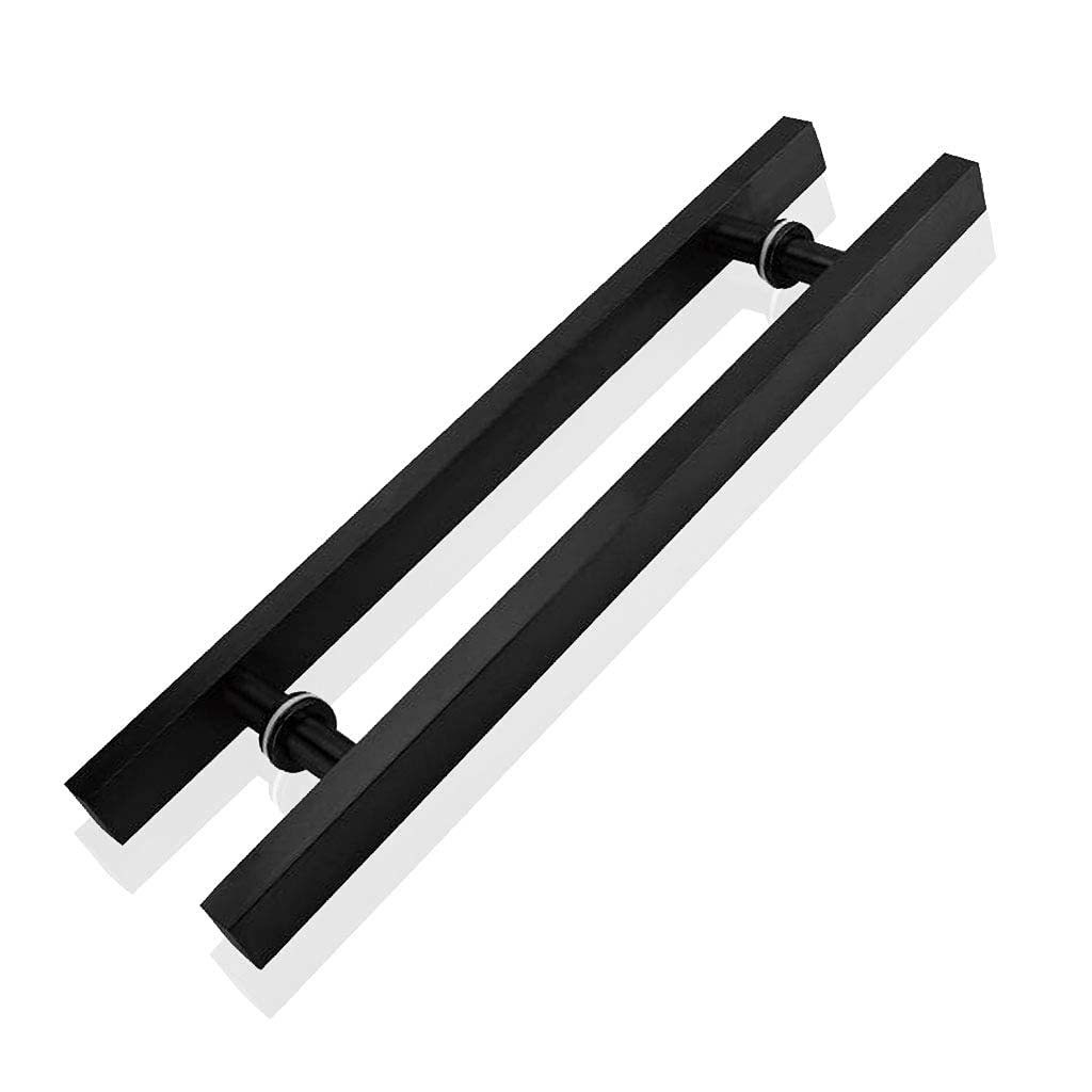 Gthtuhfd Matte Black Rectangle H-Shape Back To Back Stainless Steel Push Pull Door Handle For Solid Wood Timber Glass And Steel Doors Office Door,-23.6×15.7In