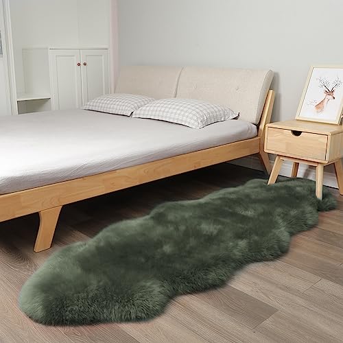 Premium Genuine Fur Sheepskin Rug Real Australia Sheepskin Natural Luxury Fluffy Lambskin Fur Area Rug Seat Covers for Kids Bedroom Sofa Chair Cover (Military Green, Double Pelt/2ft x 6ft)
