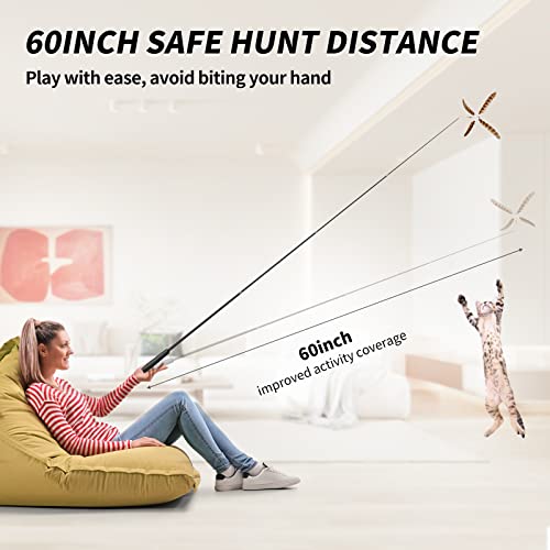 Uahpet Natural Feather Cat Toys For Indoor Cats Retractable Cat Wand 60Inch Safe Hunting Distance Interactive Toys For Kittens With 4Pcs Different Senses Replacement Teasers Arouse Cat Desire To Hunt #TOP3
