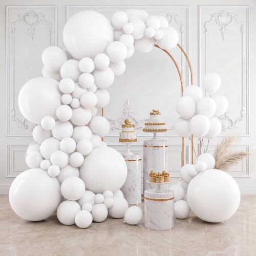 RUBFAC 154pcs White Balloons Different Sizes 18 12 10 5 Inch Latex Balloons Garland Arch for Birthday Party Wedding Anniversary Baby Shower Party Decoration