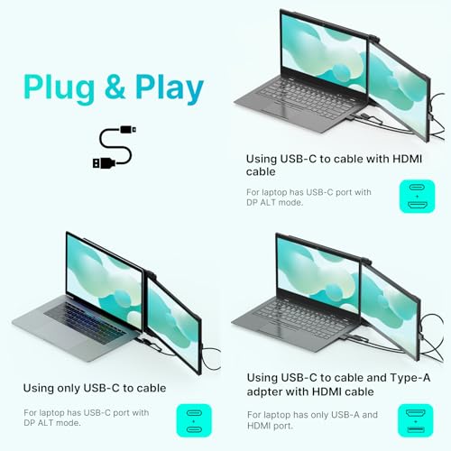 Image of Portable Monitor - [2026 Upgrade] Mobile Pixels Duex Max DS 14.1'' Laptop Screen Extender, USB C /HDMI Plug and Play, 1080P Monitor for 14''-17 '' Laptops, Compatible with Mac /Windows /Android /Switch