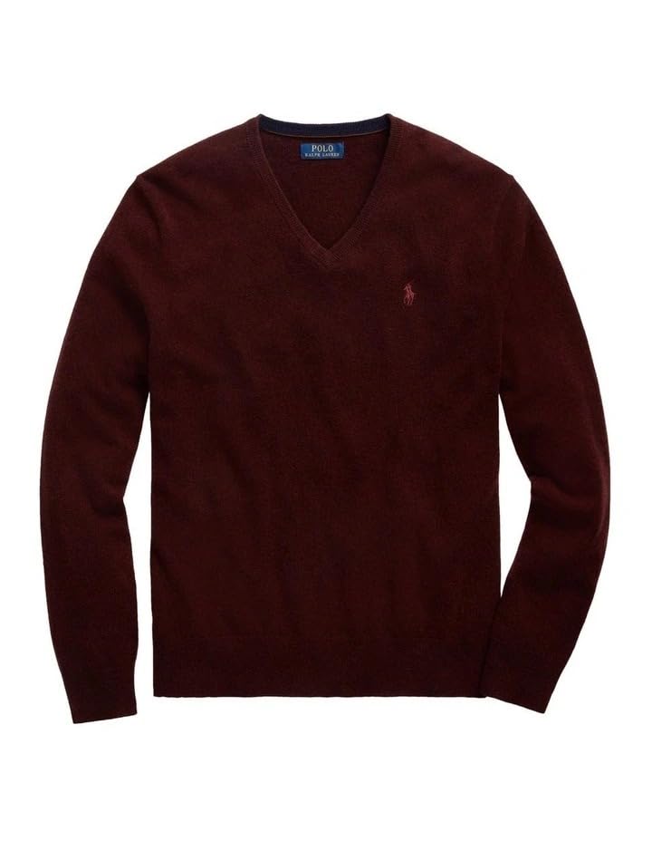POLO RALPH LAUREN Mens Merino Wool V-Neck Sweater (Large, Rich Ruby Heather)2