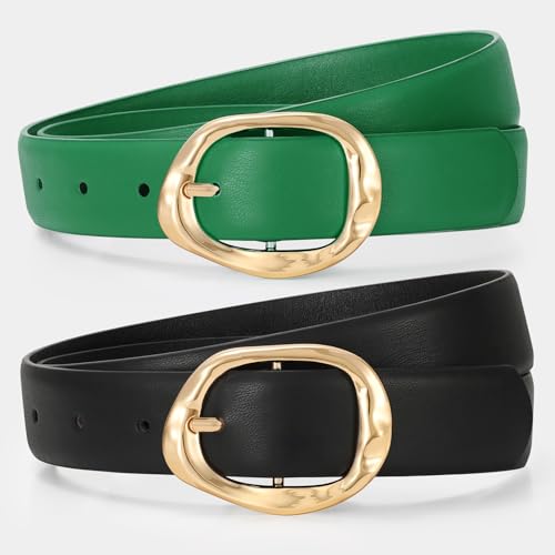 Image of TRIWORKS 2 Pack Leather Belts for Women Fashion Waist Belt with Liquid Shapes Women Belt for Jeans Pants Dresses