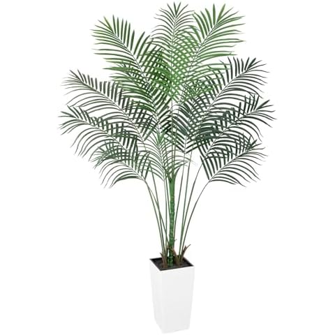 Bellacat UV Resistant 6ft Faux Palm Tree with Tall White Decorative Planter, 72in Artificial Palm Tree with Realistic Leaves & Branches, Fake Palm Tree for Home Office Porch Front Door Patio Decor. Cover