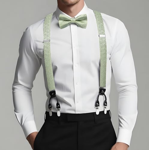 Image of Dubulle Suspender and Bow Tie for Men Paisley Solid Mens Suit Braces Pretied Bowtie and Handkerchief Cufflinks Formal Wedding