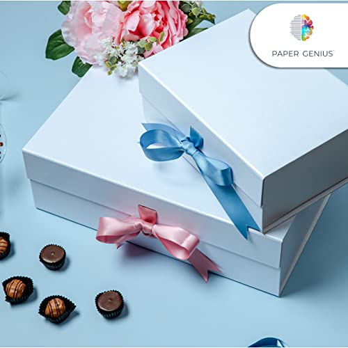 Paper Genius Luxury Gift Box-9.5X7X4 Inches-With 2 Satin Ribbons | Matte Textured Finish Box For Wedding Christmas-Bridal And Baby Shower Gifts | Pearl #TOP1