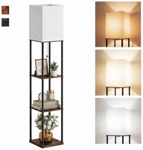 Floor Lamp with Shelves,Square Tall Standing Lamp for living Room - photo 2