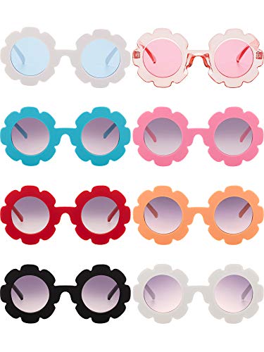 Weewooday 8 Pairs Flower Sunglasses Kids Round Flower Sunglasses Cute Outdoor Eyewear for Toddler Girls Beach Party Favors(Color 1)2