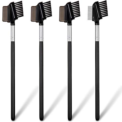 4 Pieces Eye Brow Brush Eyelash Comb Brush Eyelash Dual Comb Steel Teeth Makeup Tool for Women Girls (Black)