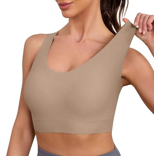 La mejor comparación de Ropa de Ejercicio y fitness para Mujer para comprar hoy. 46 Jouica Sujetador Deportivo para Mujer de Soporte de Alto Impacto y Talla Extra - Brasier Sin Varillas para Gimnasio, Fitness, Ejercicio y Yoga,Café,Grande