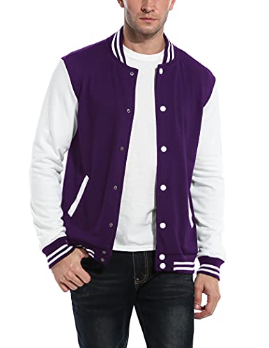 Image of COOFANDY Mens Slim Fit Varsity Baseball Jacket Bomber Cotton Premium Jackets, Purple, XX-Large