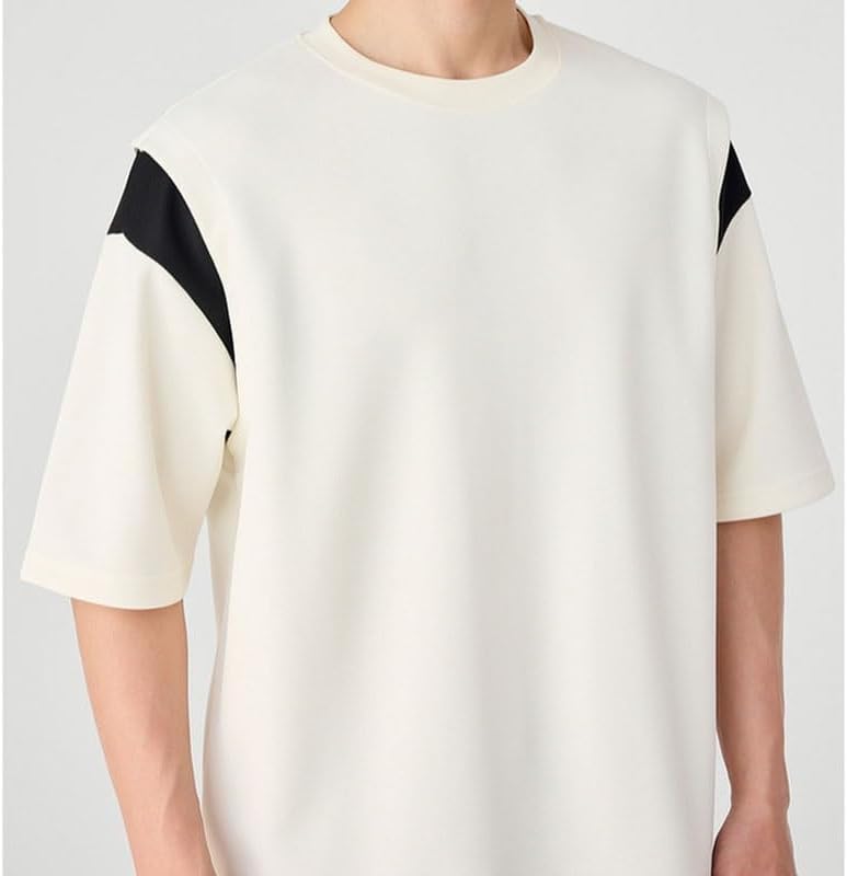 Men's Fashion Splicing T-Shirt Loose Polyester Round Neck Short Sleeves Breathable Sports Comfortable Vest