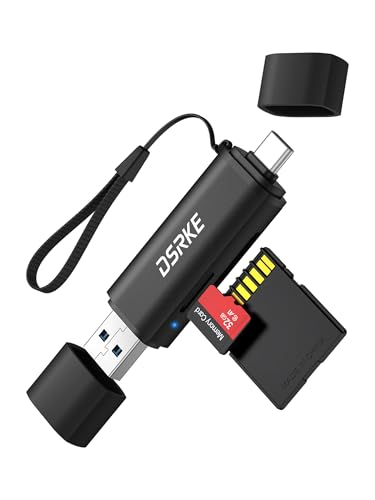 DSRKE SD Kartenleser, USB 3.0 & USB C Dual Stecker Kartenleseger&auml;t, Aluminium Micro SD Adapter f&uuml;r SD, SDHC, SDXC, microSDHC, microSDXC Karten | Kompatibel mit iPhone 17/16/15, Android, Windows/macOS