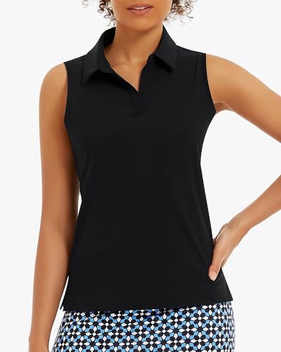 Stelle Women's Sleeveless Golf Polo Shirts UPF 50+ Collared V Neck Dry Fit Lightweight Workout Tennis Tank Tops2