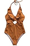 Mit gepolstertem Bra CUPSHE Bei Dir Bleiben Volants Badeanzug, Braun, M