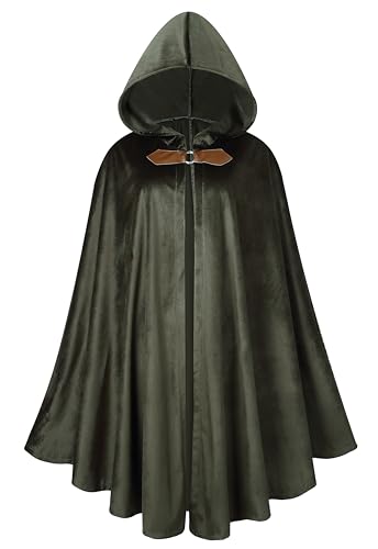LMYOVE Men Hooded Velvet Cloak Adult Medieval Renaissance Cape Black 39.4''
