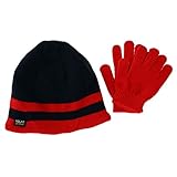 Polar Extreme Kids' Striped Beanie with Texting Glove Set, Red