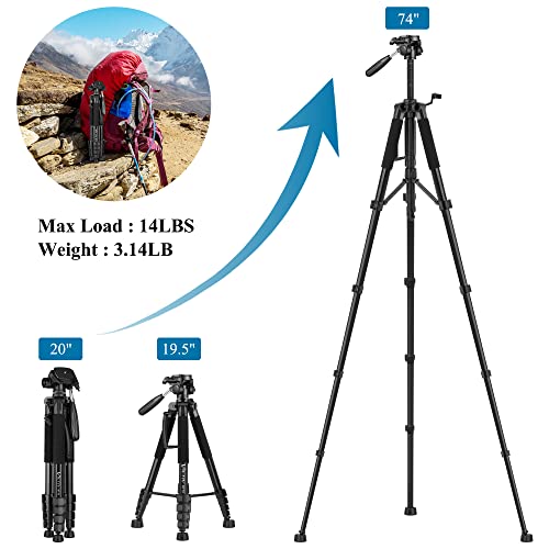 Victiv Tripod, 74” Camera Tripod, Tripod For Camera And Phone, Aluminum Tripod For Canon Nikon With Carry Bag And Phone Holder, Compatible With Dslr，Iphone, Projector, Webcam, Spotting Scopes #TOP2