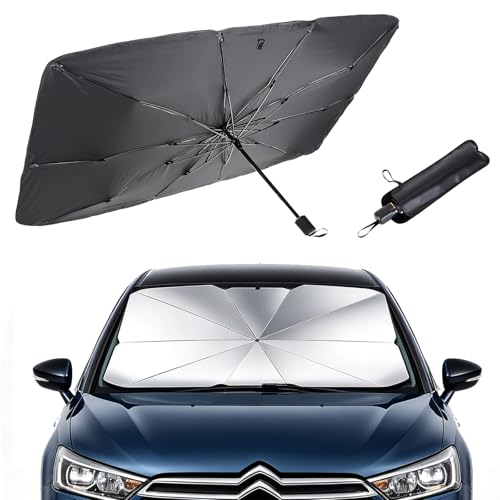 Car Windscreen Cover Car Windshield Sun Shade Umbrella 360 Rotation Foldable Front Window Sunshade Umbrella UV Protector Windscreen Sunshades for Cars Trucks SUVs(140 x 78 cm)
