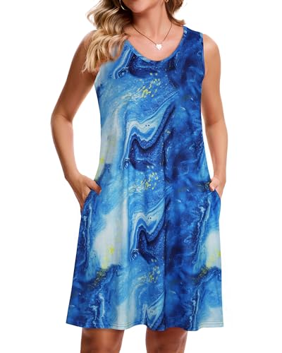 Image of CHICGAL Womens Summer Dresses Casual Sleeveless Loose T Shirt V Neck Sundress Swing Beach Cover Up with Pockets 2026