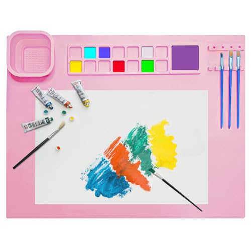 TENQUAN Tapete de Silicona para Pintar Alfombrilla de Silicona para Manualidades de 51x41cm con tea extraible Tapete de arte plegable para Dibujo Creación de Arte Artesanal de Bricolaje(Rosa)