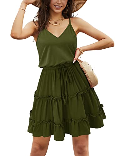 Image of Newshows Women's Summer Casual Dress Cute A Line Ruffle Hem Flattering Fit Beach Vacation Sundress