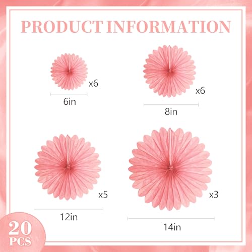Image of 20 Pcs Light Pink Hanging Paper Fan, Hanging Honeycomb Round Paper Fans for Weddings, Birthdays, Christmas, Baby Showers, Classroom, Events Ceiling Party Supplies Decorations