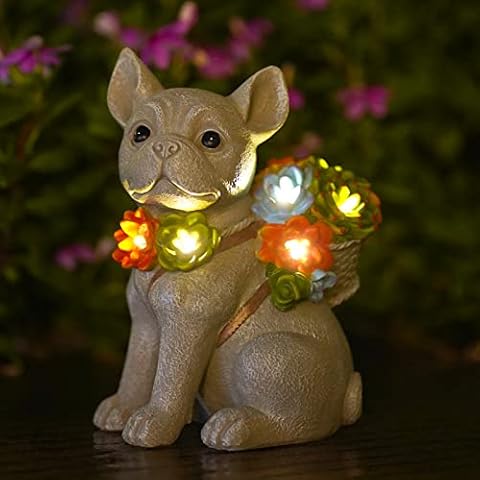 Goodeco Solar Dog Statue with Succulent Lights Cover