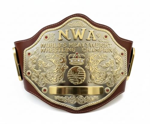 WrathWire NWA World Heavyweight Championship Belt - Big Gold Edition - Adult Full Size Replica - 4mm Heavy Zinc Alloy Plates - Genuine Leather Strap