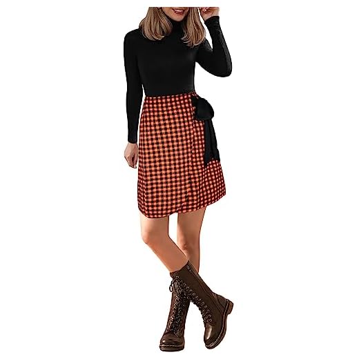 FANCYINN Falda de Tubo hasta la Rodilla para Mujer, Falda para Mujer, Cintura con Lazo, Falda Envolvente de Trabajo Recta, Naranja, Negro, Entramado L