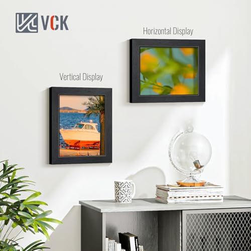 Image of VCK 8x10 Picture Frame Set of 10 - Black, Wide Border Solid Wood Frame, Display Pictures in Horizontal and Vertical, for Home, Office, Gallery, Woodgrain Series, Wall Hanging