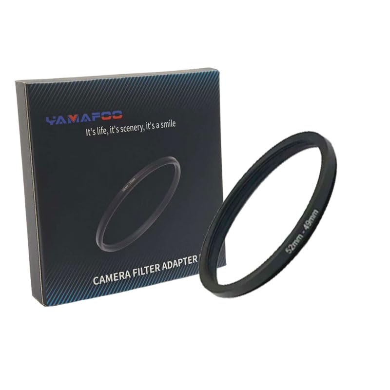 YAMAFOO 52mm to 49mm Step-up Ring/Step Down Rings Filter Adapter for All Brands UV ND CPL Metal Ring Step-Up Rings Adapter Filter, Black (52-49)