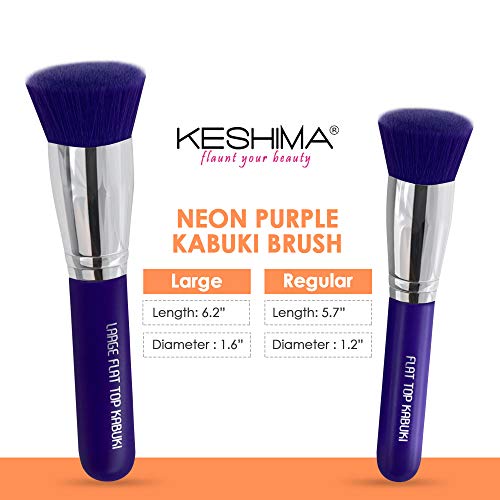 Large Flat Top Kabuki Foundation Brush By Keshima - Neon Purple Buffing, Blending, And Face Brush, Premium Makeup Brush For Liquid, Cream, And Powder, 1.6" Top Diameter #TOP4