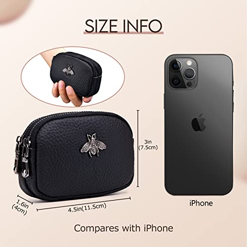 Imeetu Women Leather Coin Purse, Small 2 Zippered Change Pouch Wallet(Black) #TOP3