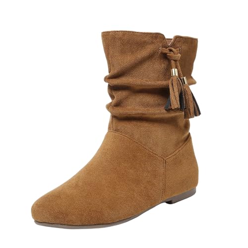 Wildlederstiefel für Damen, Retro, kurz, Western, flach, …