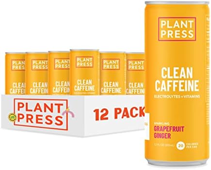 Plant Press - Grapefruit Ginger - Organic Clean Caffeine Energy Drink & Coffee Alternative - Full Range of Vitamins, Electrolytes, No Sugar Alcohols, No Preservatives - 12 Fl Oz (Pack of 12)