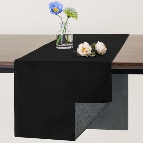 Banchif Runner da Tavola Lavabile Bifacciale Non-Scivolose Runner da Tavolo Moderno in Lino Facile da Pulire Runner da Tavola adatto, lavabile in lavatrice (Grigio-Nere, 30 X 240 CM)