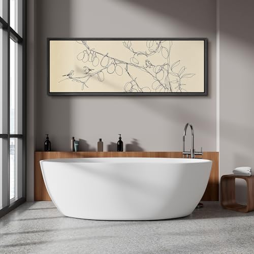 Image of MUDECOR Large Framed Canvas Print Wall Art Simple Line Art Birds on Branch Botanical Minimalist Antique Retro Ready to Hang Painting for Living Room Bedroom Multi-Sizes - 60 inchx20 inch