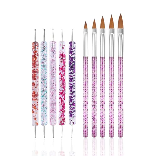 FULINJOY 10 Pcs Nail Dotting Tools Set, 5 Pcs Double-end Nail Dotting Pen and 5 Pcs Nail Art Painting Brushes