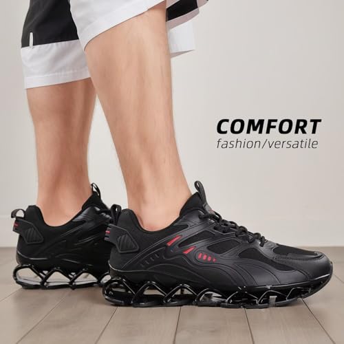 Image of Mens Walking Shoes Blade Fashion Sneakers Casual Lace up Tennis Running Athletic Sport Trainers Zapatillas para Hombre Black /Red