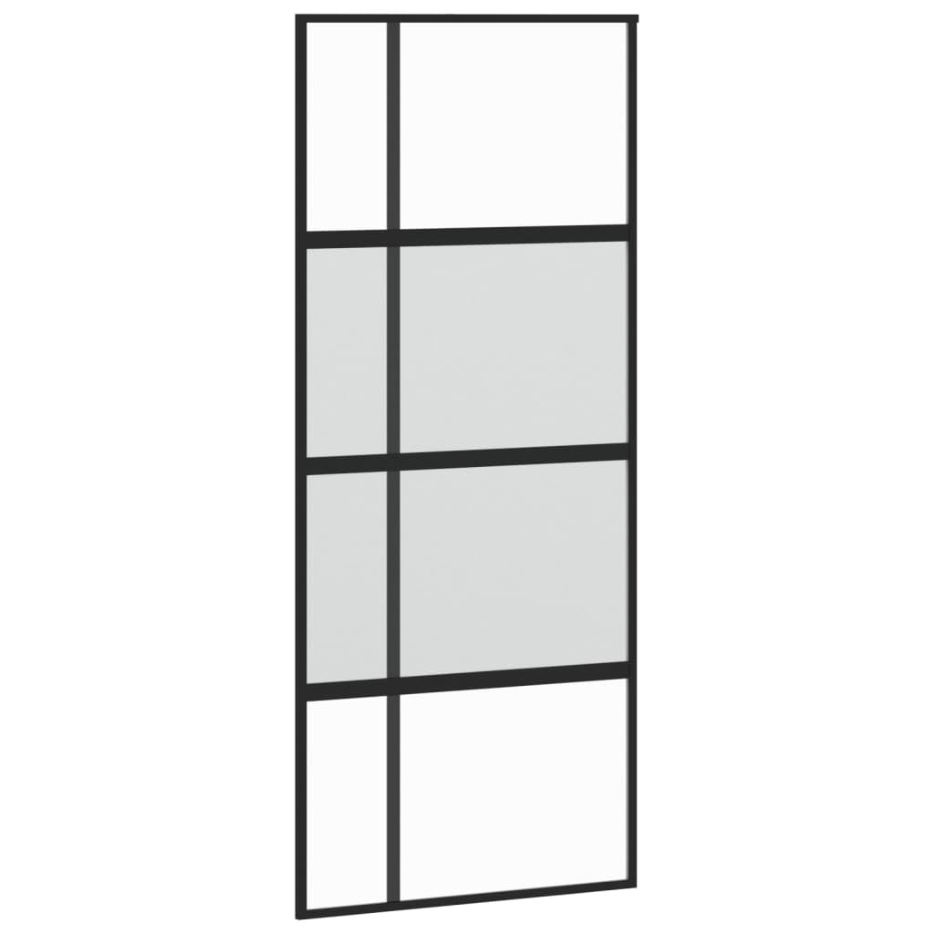 Homgoday Puerta corredera negra de vidrio templado y aluminio, 90 x 205 cm, puerta corredera de granero, puerta corredera para el hogar, interior, material de construcción, ferretería